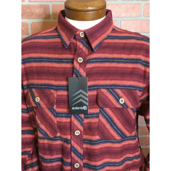 Solaris Men's Button Up Striped Shirt Long Sleeve Collared Patch Pockets Large - Picture 1 of 8